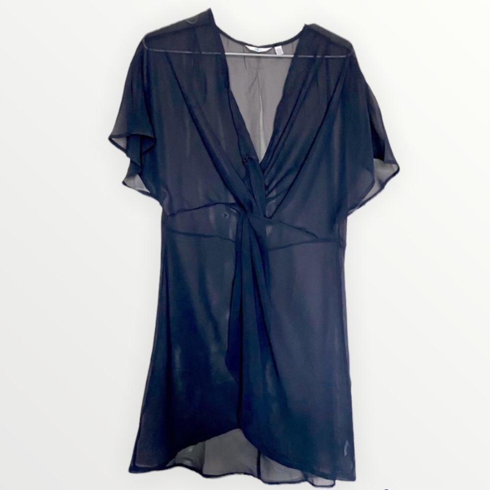 La Vie En Rose Aqua Black Mesh Flowy Swim Cover-Up Size XS/S